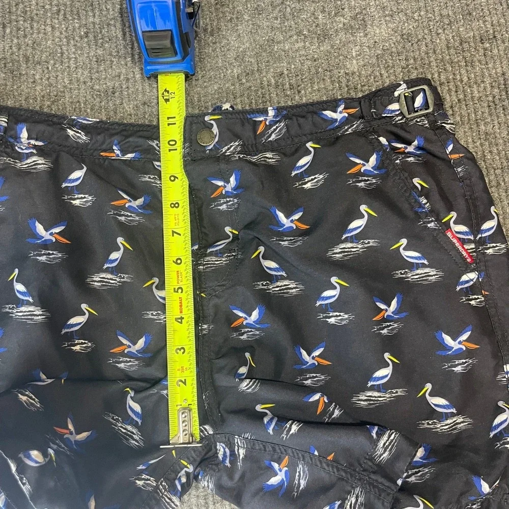 Superdry Pelican Print Swim Shorts Mens L Navy Blue Excellent Mesh‎ Lined Trunks